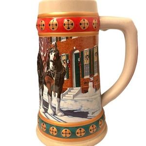 *Budweiser Hometown Holiday Stein Collection 1994 Clydesdales Wagon Snow Brazil